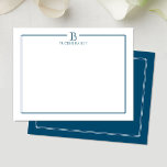 Cartão De Notas Papel de Carta de Borda Azul Escuro Moderno do Mar<br><div class="desc">Este design apresenta uma borda dupla fina com espaço para um monograma e nome/texto no topo. Clique no botão personalizar se quiser ajustar os elementos de design e/ou modificar o texto! Variações deste design, cores adicionais, além de coordenar produtos estão disponíveis em nosso compro, zazzle.com/store/doodlelulu. Entre em contato conosco se...</div>