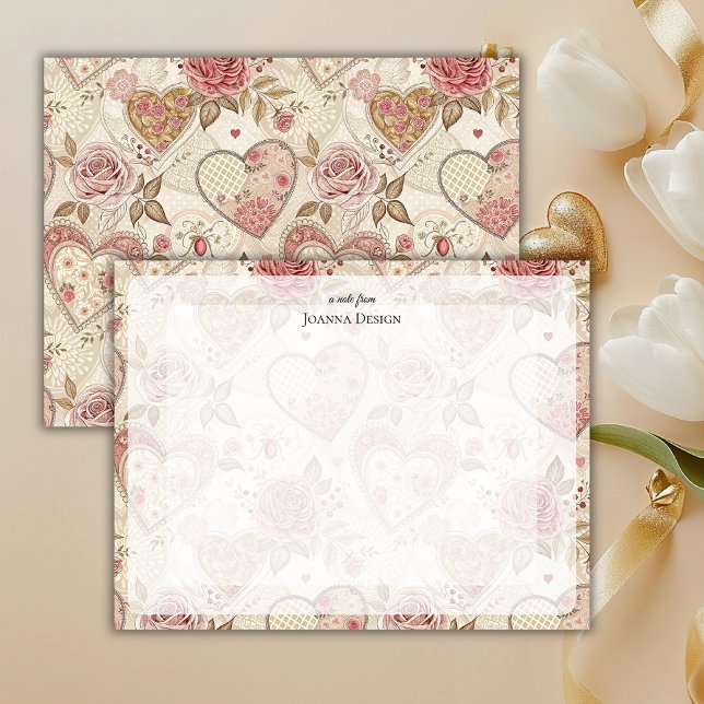 Cartão De Notas Papel de Carta de Rosas Rústicas Chic Coração (Criador carregado)