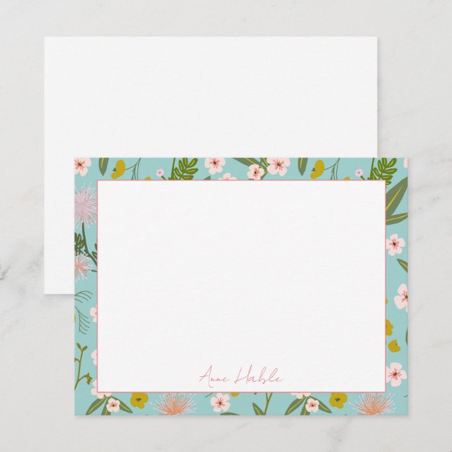 Cartão De Notas Papel de carta Floral Personalizado (Frente/Verso)