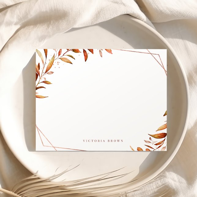 Cartão De Notas Papel de Carta Geométrico Personalizado (Fall Greenery Geometric Personalized Stationery Note Card)
