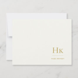 Cartão De Notas Papel de Carta Monograma Marfim Dourado Simples Mo