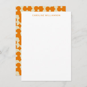 Cartão De Notas Papel de Carta Personalizada Floral Laranja Retro 