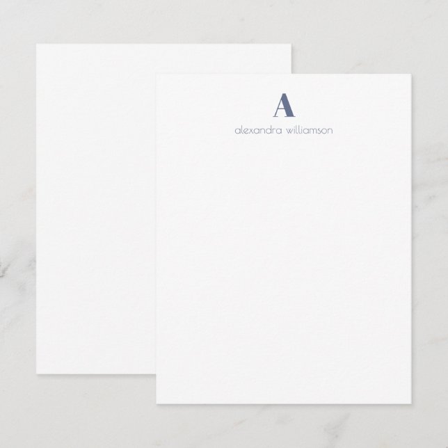 Cartão De Notas Papel de Carta Personalizado Azul Moderno Minimali (Frente/Verso)