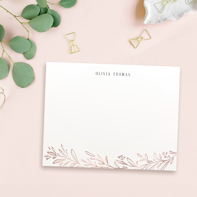 Cartão De Notas Papel de carta personalizado botânico ouro-rosa do (Gilded rose gold botanical personalized Stationery Note Card)