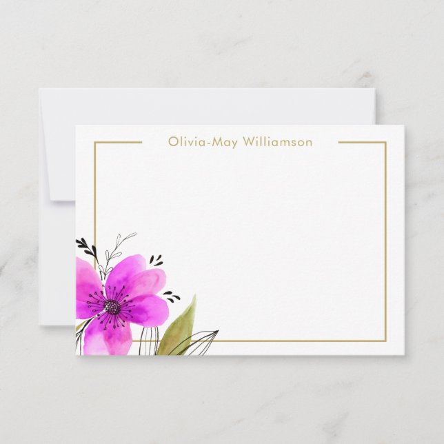 Cartão De Notas Papel de Carta Personalizado de Aquarela Floral Ro (Frente)