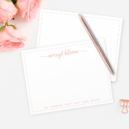 Cartão De Notas Papel de Carta Personalizado de Blush Coral de Scr