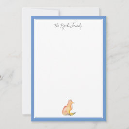 Cartão De Notas Papel de Carta Personalizado de Fox em Aquarela