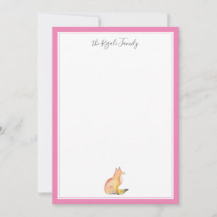 Cartão De Notas Papel de Carta Personalizado de Fox em Aquarela