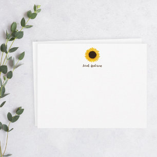 Cartão De Notas Papel de Carta Personalizado de Girassol Amarelo