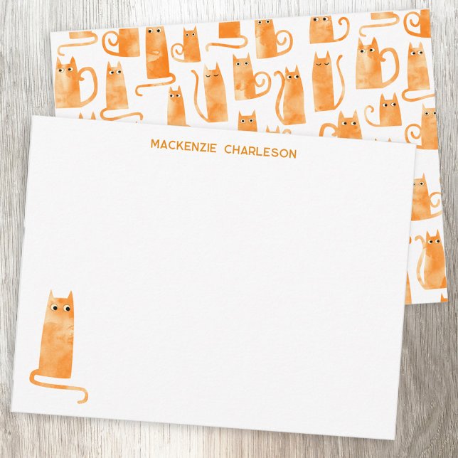 Cartão De Notas Papel de Carta Personalizado de Laranja Cat (Fun orange ginger cat personalized custom name notecard)
