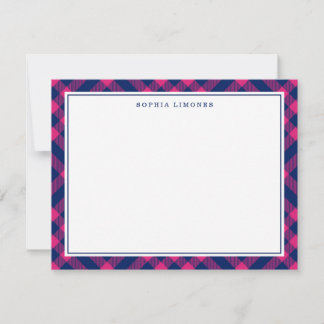 Cartão De Notas Papel de carta personalizado de Xadrez rosa e Mari