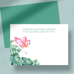 Cartão De Notas Papel de Carta Personalizado Flamingo Rosa Tropica
