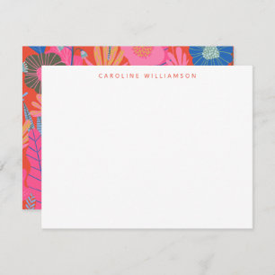 Cartão De Notas Papel de Carta Personalizado Floral de Boho Vermel