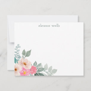 Cartão De Notas Papel de Carta Personalizado Floral de Cor D'Água