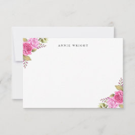 Cartão De Notas Papel de Carta Personalizado Floral Rosa Elegante