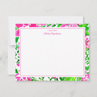 Cartão De Notas Papel de carta personalizado floral verde e rosa a