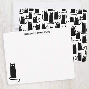 Cartão De Notas Papel de Carta Personalizado para Cat Preta