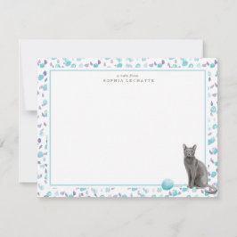 Cartão De Notas Papel de Carta Personalizado para Cat Russo Azul