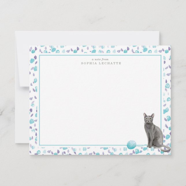 Cartão De Notas Papel de Carta Personalizado para Cat Russo Azul (Frente)