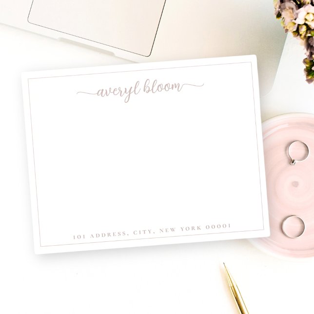 Cartão De Notas Papel de Carta Personalizado Rosa de Script Simple (Criador carregado)