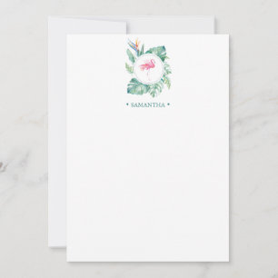 Cartão De Notas Papel de Carta Personalizado Tropical Rosa Flaming