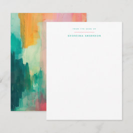 Cartão De Notas Papel de Carta Pessoal Pintado com Teal Rosa