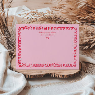Cartão De Notas Papel de Carta Retrorna Rosa e Vermelho com Casal
