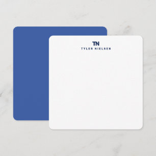 Cartão De Notas Papel de Papel de Carta Azul com Iniciais