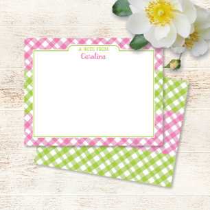 Cartão De Notas Papel-papelaria para raparigas de Gingham Verde ro