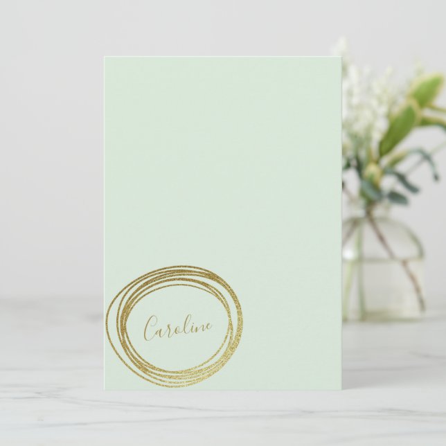 Cartão De Notas Papel personalizado Pastel Mint Green Dourado (Em pé/Frente)
