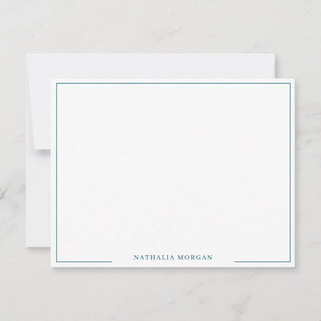 Cartão De Notas Papelaria Básica Simples com Borda Azul Turquesa (Frente)