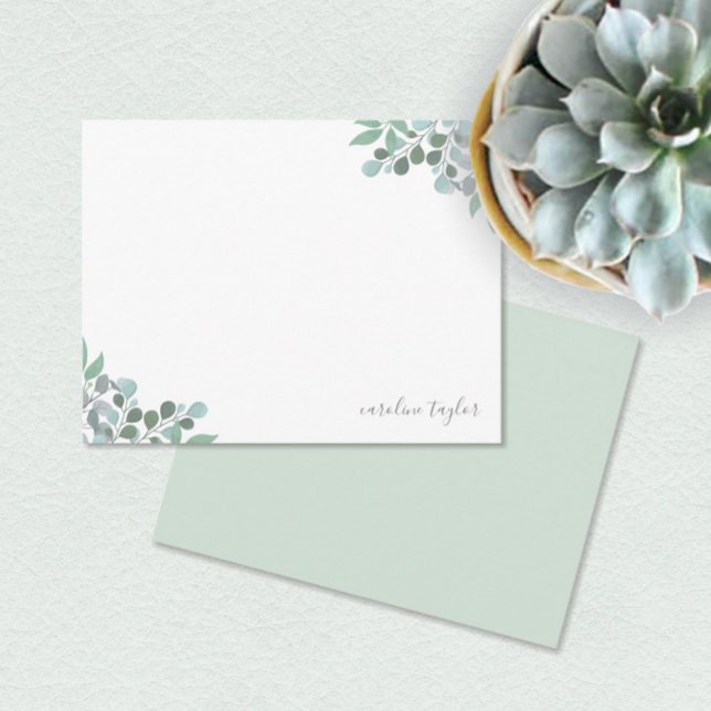 Cartão De Notas Papelaria Boho com Verde de Eucalipto Azul Empoeir (Criador carregado)