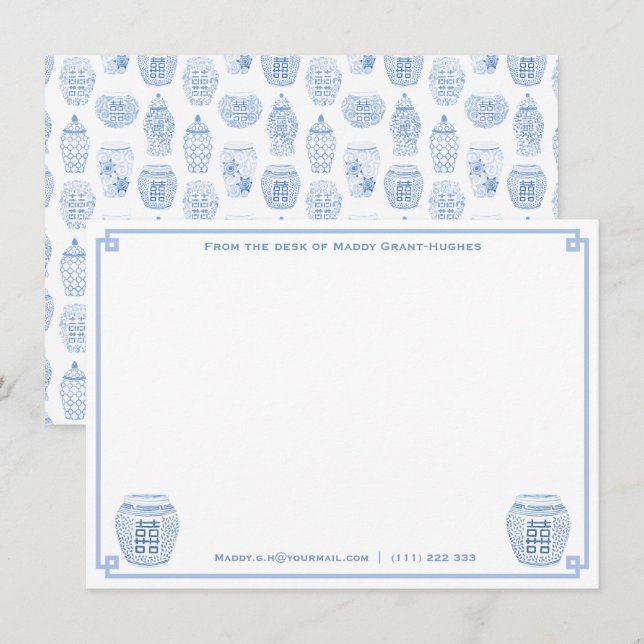 Cartão De Notas Papelaria Chic com Estilo Chinês da Mesa de Nome (Frente/Verso)