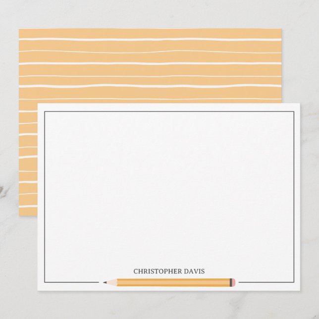 Cartão De Notas Papelaria clássica emoldurada com lápis volta às a (Frente/Verso)