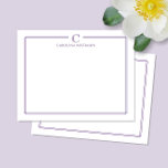 Cartão De Notas Papelaria com Borda Roxa Elegante Monograma<br><div class="desc">Este design apresenta uma fina borda dupla com espaço para um monograma e nome e design de fundo coordenado. Clique no botão personalizar se você gostaria de ajustar os elementos do design e/ou modificar ainda mais o texto! Variações deste design, cores adicionais, bem como produtos coordenados estão disponíveis em nossa...</div>