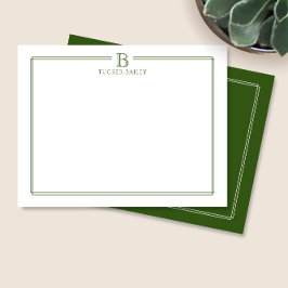 Cartão De Notas Papelaria com Borda Verde Escuro Elegante Monogram