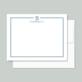 Cartão De Notas Papelaria com Monograma Borda Azul Marinho Elegant