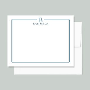 Cartão De Notas Papelaria com Monograma Borda Azul Marinho Elegant