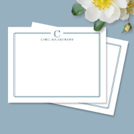 Cartão De Notas Papelaria com Monograma Borda Azul Marinho Elegant