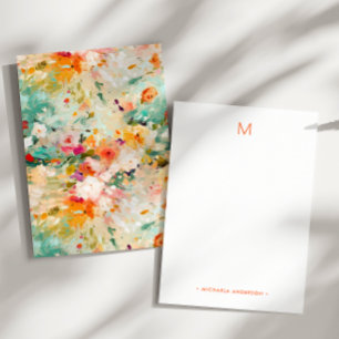 Cartão De Notas Papelaria com Monograma de Nome de Pintura Floral 