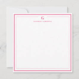Cartão De Notas Papelaria com Monograma Personalizado e Borda Rosa