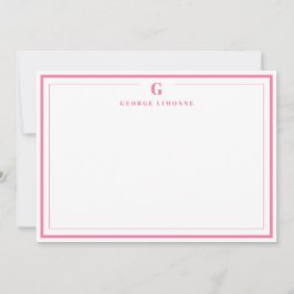 Cartão De Notas Papelaria com Monograma Personalizado e Borda Rosa
