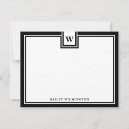 Cartão De Notas Papelaria Contemporânea com Borda Preta e Monogram