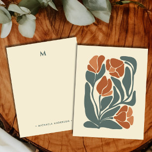Cartão De Notas Papelaria de Nome Monograma de Flores Abstratas Bo