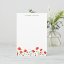 Papelaria de Nome Personalizado Floral Red Poppy