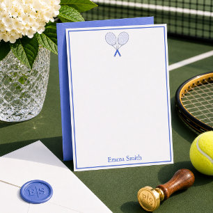 Cartão De Notas Papelaria de Tênis Preppy Racquet Monograma Azul