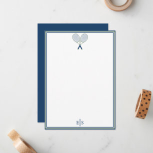 Cartão De Notas Papelaria de Tênis Preppy Racquet Monograma Azul M