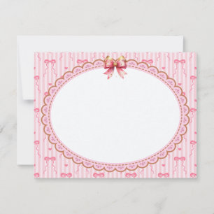 Cartão De Notas Papelaria Elegante com Fita Rosa e Dourada Obrigad