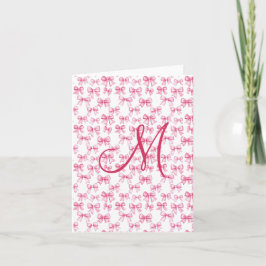 Cartão De Notas Papelaria Estética Coquete com Laço Rosa Monograma