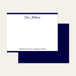 Cartão De Notas Papelaria Fronteira Azul-Marinho Rota Script Elega<br><div class="desc">Este cartão de nota de fronteira azul-marinho apresenta seu nome em roteiro e endereço em uma fonte serifada na frente com um verso azul-marinho sólido correspondente. Ideal para notas pessoais,  cartões de agradecimento ou correspondência de clientes.</div>